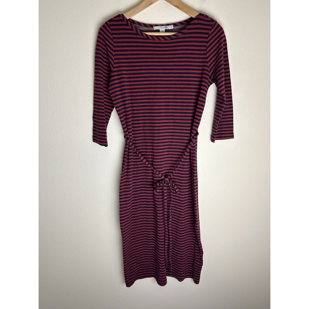 Boden Women's Stripe Jersey Midi Dress Rusty Red Navy Size 6 R Belted Stretch